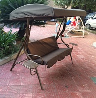 Fauteuil suspendu de jardin moderne en métal à 3 places avec plateau à thé et auvent convertible