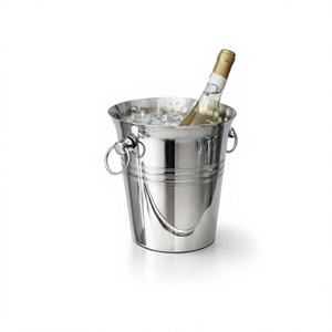 Cubetera Redonda de Acero Inoxidable, Diseño Minimalista, Resistente al Óxido, Enfriador de Bebidas para Fiestas, Enfriador de Vino con Asa, Apto para Alimentos - Product Image 1