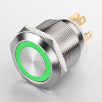 Interrupteur à bouton-poussoir en acier inoxydable 22 mm 5A IP65 à maintien momentané pour montage sur panneau de commande industriel