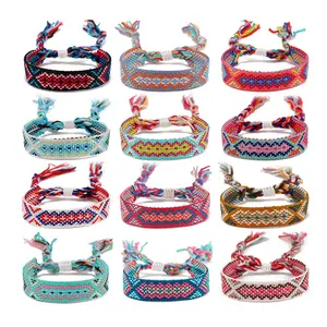 Simple Design Handmade Rainbow Colorful Rope Braided Cotton Thread Cord Woven Nepal Friendship Bracelets