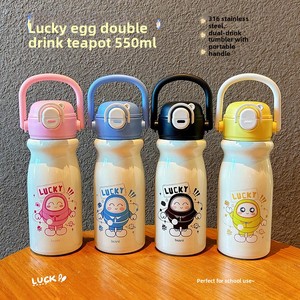 Bouteille d'eau isotherme réutilisable unisexe pour enfants, 16 oz, double paroi en acier inoxydable 316, avec couvercle à paille en plastique PP et poignée, anti-fuite - Product Image 2