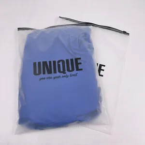 Custom Printing With Gold Logo Zipper Packaging Pouch Matte Pvc Frosted Clothing Package Frosted Poly Zipper Bag With Logo