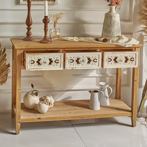 Living Room Entrance Hallway Classic Scalloped Edge Long Vintage <b>Rustic</b> Hall White Washed Wood and Metal <b>Console</b> <b>Table</b> - Product Image 4