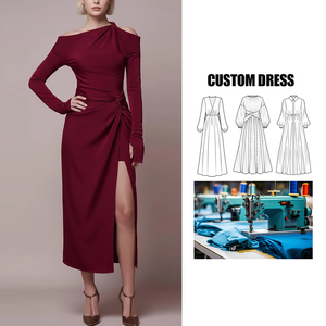 Abito Lungo <span class=keywords><strong>con</strong></span> Spalla Obliqua, Nodo e <span class=keywords><strong>Spacco</strong></span>, Design Personalizzato, <span class=keywords><strong>Vestito</strong></span> Aderente a Maniche Lunghe - Product Image 1