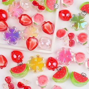 Perles de fruits transparentes en acrylique, fraise, cerise, de forme irrégulière, perforées, pour DIY, pinces à cheveux, accessoires décoratifs - Product Image 3