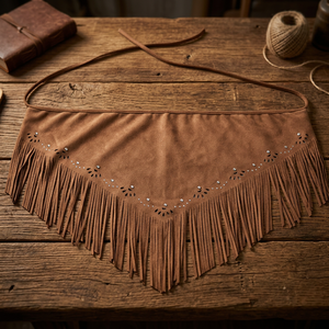 Brown Fringe Polyester <b>Fabric</b> <b>Belt</b> PU Leather Look Decorative Waist Strap Bohemian Rivet Detail 75CM for Dance Costume - Product Image 3