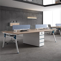 Poste de travail modulaire moderne pour 4 personnes, double bureau, écran de confidentialité intégré, rangement multifonctionnel, bureau informatique en bois, espace partagé ouvert