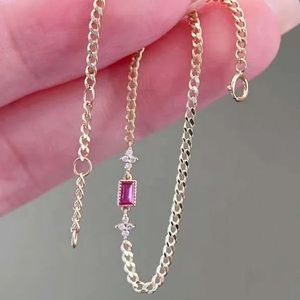 Xinfly 18K Gold Square Rose Ruby Diamond Four-Leaf Clover <b>Gemstone</b> <b>Bracelet</b> Girls Jewelry - Product Image 1