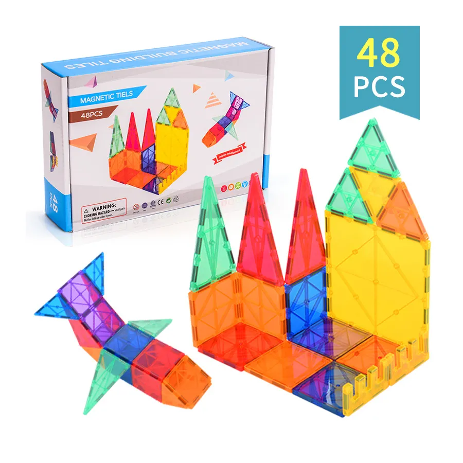 48PCS स्टेम शैक्षिक 3D चुंबकीय पहेली रंगीन मैग्नेट ब्लॉक सेट खिलौने बच्चों इमारत चुंबकीय टाइल्स