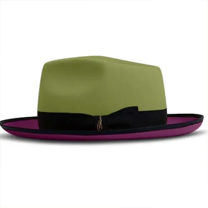 Olive Green Wool Fedora <b>Hat</b> With Black Band 56-58CM Unisex Adult Casual Fashion Style - Product Image 1