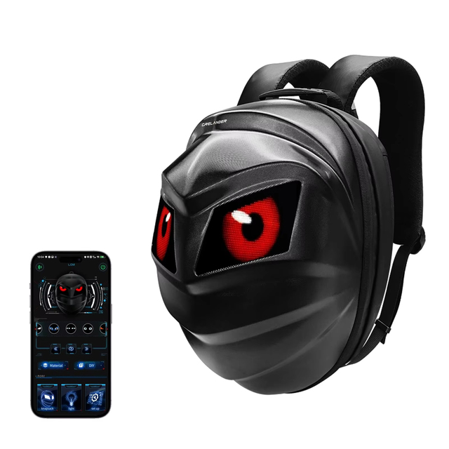 Large Capacity Waterproof Programmable LED Eye Backpack for Men's Motorcycle Riding Fashionable Expandable DIY Helmet Bag Nylon