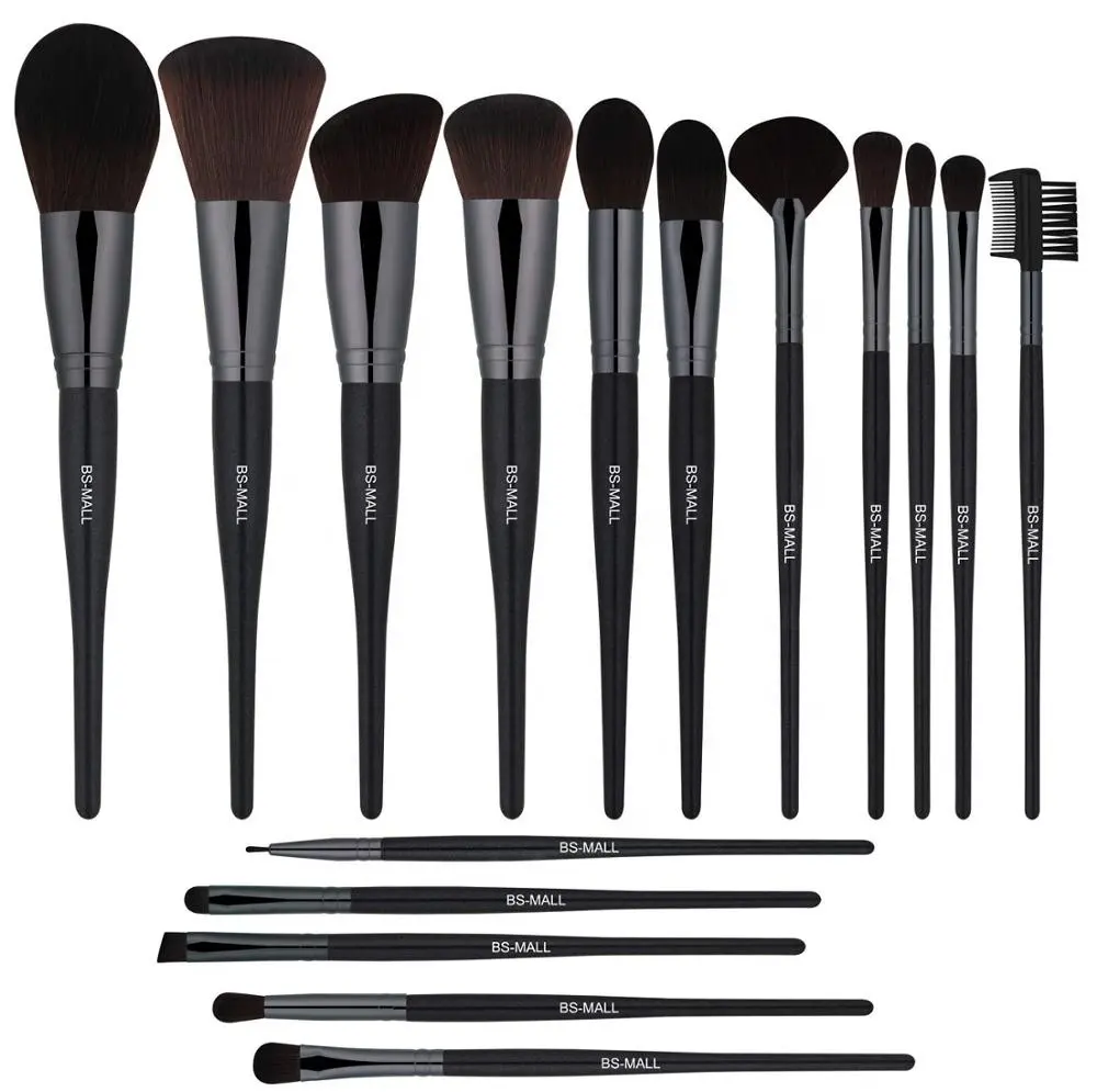 16PCS Black Makeup Brushes Professional Wholesale Vegan Synthetic Hair Private Label Custom Makeup Brushes
