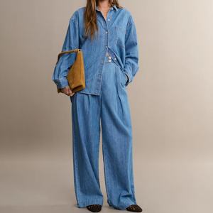 เสื้อผ้าเดนิมลดราคาประจำฤดูใบไม้ร่วง ชุดยีนส์คุณภาพสูงสำหรับผู้หญิง เสื้อเชิ้ตเดนิมลำลอง กางเกงยีนส์ ชุดเซ็ตสองชิ้นสำหรับผู้หญิง - Product Image 2