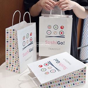 Sacs en papier kraft recyclables personnalisés avec poignée, biodégradables, en papier kraft brun et blanc avec votre propre logo - Product Image 3