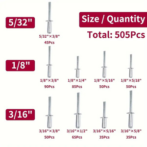 Baiguluo Aluminum Blind Rivets 505pcs Assortment Kit Round Head Open Type Rivet Set For Metal Repair And Assembly - Product Image 3