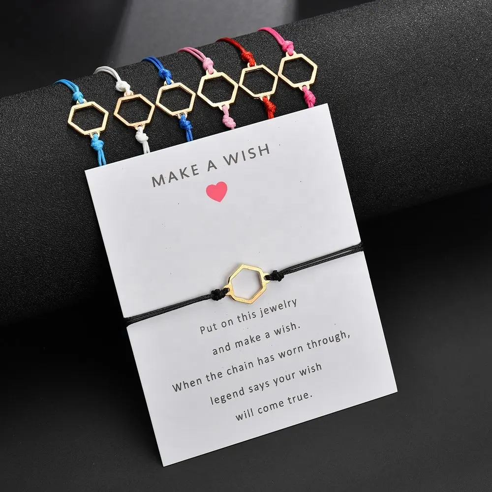 new Gold Color Geometric Alloy Adjustable Bracelets With Card Colorful Handmade Bracelet For Women Make A Wish woven girls gift