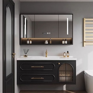 Light luxury retro floating <b>makeup</b> bathroom cabinet with LED mirror suitable for modern bathrooms and B&Bs - Product Image 1