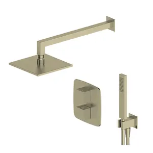 UPC North America Brass Gold Square bathroom shower set wall mounted concealed thermostatic shower mixer