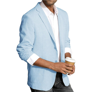 <span class=keywords><strong>Blazer</strong></span> Casual da <span class=keywords><strong>Uomo</strong></span> Monopetto con Risvolto a Revers, in Misto Lino <span class=keywords><strong>Beige</strong></span>, per Abbigliamento Business Smart-Casual - Product Image 2
