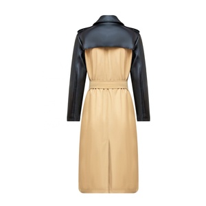 2025 Custom High Quality Ladies Long Luxury Trench Coats Wholesale Designer Unique PU Leather Patchwork Trench Coat for Women - Product Image 2