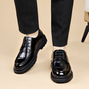 Chaussures habillées pour homme en cuir véritable, style Oxford, bout rond, à lacets, semelle en caoutchouc antidérapante, pour mariage et affaires, style automne - Product Image 3
