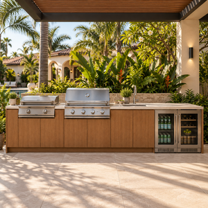 Cucina per barbecue e Grill all'aperto di lusso per ville Forno elettrico integrato su misura e griglia in acciaio inossidabile - Product Image 2