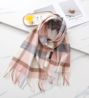 Écharpe en cachemire à carreaux personnalisée, écharpe-couverture à carreaux surdimensionnée, écharpes d'hiver douces et chaudes pour femmes, longues franges à pompons, OEM ODM