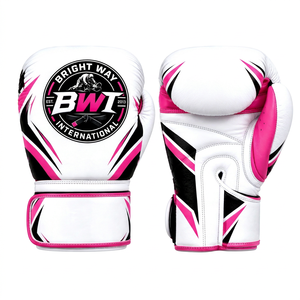 Gants de boxe Bright Way International en PU, noirs et rouges, avec fermeture à lacets, sangle de poignet réglable, imperméables, pour arts martiaux - Product Image 1