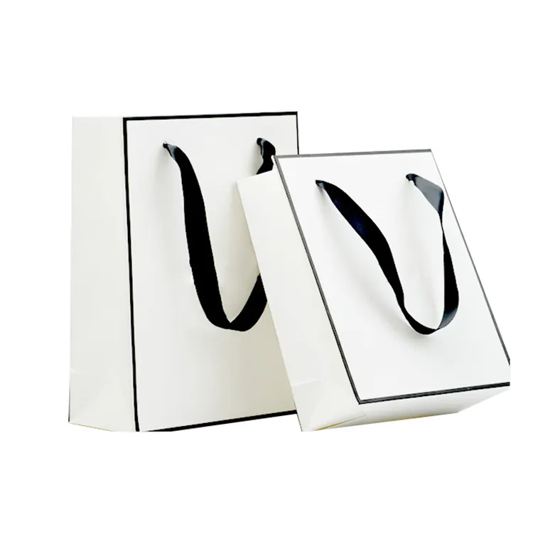 Индивидуальный дизайн, оптовая продажа, низкая цена, белый маленький бумажный мини-пакет, необычный бумажный подарочный пакет для свадебной двери с ленточными ручками