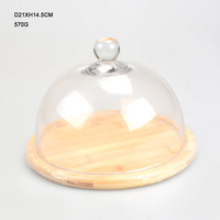 Support à gâteau en bois d'acacia écologique de 20 cm avec couvercle en dôme, support à gâteau en acacia pour la présentation de desserts, fabriqué en Chine