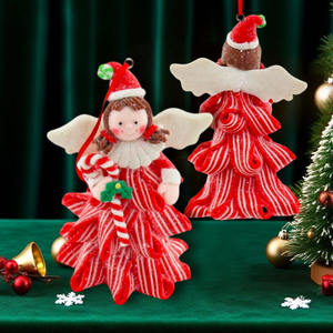 فتاة ملاك صغيرة لعيد الميلاد مصنوعة يدويًا بأجنحة متلألئة زينة دلاية لشجرة الكريسماس ملاك مع زينة هدايا حفلات حمراء - Product Image 2