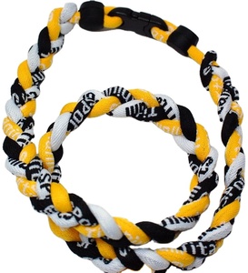 Titanium Sport Necklace - Green, Yellow & White Tornado 3-Rope Braid For Baseball & Kids