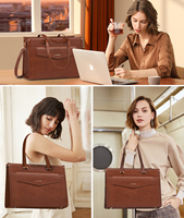 LOVEVOOK 2pcs Tas Kulit Vintage 15.6in, Tas Kerja Bisnis, Tas Kantor, Dengan Dompet Clutch, Tas Tangan, Tas Laptop untuk Wanita