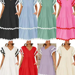 2025 été bohème élégant femmes robe courte avec sans manches plié épissé dentelle frais et Sexy robe femmes robe de mode - Product Image 1