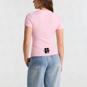 T-shirt décontracté pour femme, coupe slim, couleur unie, style classique, broderie, haute élasticité, 95% coton, 5% élasthanne - Product Image 2