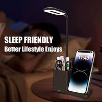 Lampe de bureau à LED 3 en 1 avec chargeur sans fil Porte-stylo lumineux et 3 modes de couleur Rotation à 360 °