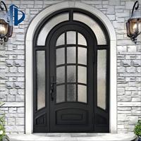 Porte d'entrée en fer forgé à la main, style villa française, avec arche, antivol, verre trempé dépoli, fabrication ODMOEM sur mesure