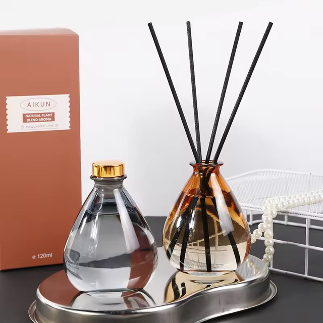 Aikun 120ml Pear Glass Label Logo Terracotta Box Any Scent Long Lasting Reed Diffuser Set Low MOQ Fast Reply for Brand Startups