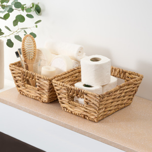 Abbot Water Hyacinth Woven Rectangular <b>Basket</b> Set Of 2 <b>For</b> Kitchen And Bathroom <b>Storage</b> - Product Image 5