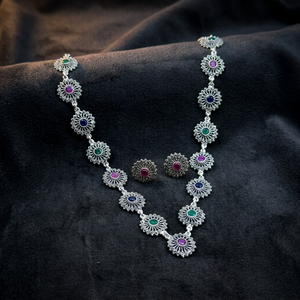 Collar de Plata de Ley con Piedras Multicolores en Forma de Flor, Joyería de Lujo para Mujer, Collar de Compromiso y Boda, Estilo Antiguo, Hecho a Mano - Product Image 3