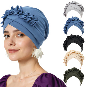 Hijab long à motif floral croisé sur le devant, bonnet respirant, foulard tendance pour femmes musulmanes, bonnet hijab de couleur unie - Product Image 3