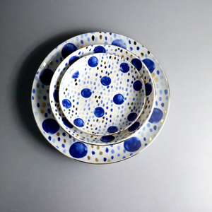 Hengfei Piatto Portagioie in Ceramica Art Déco con Motivo a Pois Blu e Azzurro Tropicale, Portaoggetti Decorativo per Casa e Regalo - Product Image 5