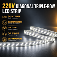 Bande LED sans fil 220V 2835 à triple rangée, 180 LED/m, 8-9W/m, disposition diagonale, PCB 12MM, rouleau de 50M/100M, CE RoHS, haute luminosité