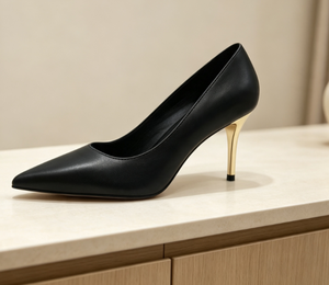 Scarpe con <span class=keywords><strong>Tacco</strong></span> Alto Nere a Punta con <span class=keywords><strong>Tacco</strong></span> Dorato Metallizzato per Lavoro e Feste - Product Image 4