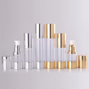 Bouteille sérum de marque avec pompe sous vide, luxe, sans air, en aluminium, couleur argent et or, produits cosmétiques, avec couvercle <span class=keywords><strong>doré</strong></span> - Product Image 2