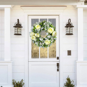 Ghirlanda per Porta 2026 da 20 Pollici con Rose Bianche Artificiali, Peonie, Bosso ed Eucalipto per Interni ed Esterni, Finestre, Decorazioni per Matrimoni in Stile Rustico - Product Image 4