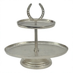 Support d'étrier pour chevaux à 2 niveaux Plateau rond en aluminium moulé Présentoir à cupcakes pour fruits Support à gâteau élégant de style équestre pour la décoration - Product Image 1
