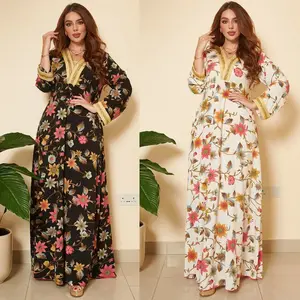 Middle East Muslim Printed Hot Drill Dress Fashionable Ethnic Style Casual Arab Women's Dress Wholesale Muslim Abaya