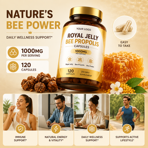 Complément alimentaire pour adultes en capsules de 500 mg de complexe d'abeille et de <span class=keywords><strong>gelée</strong></span> <span class=keywords><strong>royale</strong></span>, antioxydant, à base de matières premières d'abeille pures, soin vital quotidien, emballage personnalisé, OEM - Product Image 4
