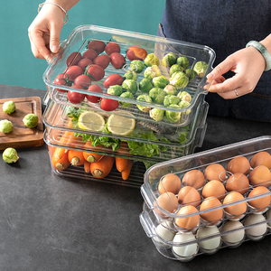 5 Sizes PET Fridge Stackable Clear Plastic Storage Bins with Lid